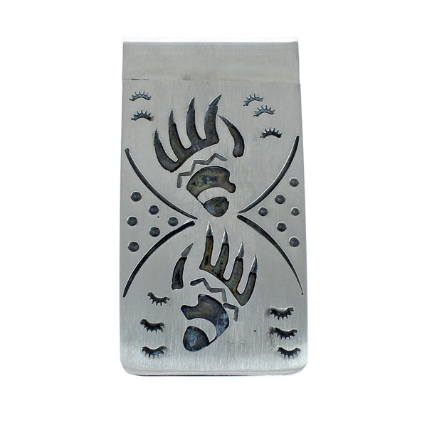 Native American Genuine Sterling Silver Bear Paw Money Clip JX130727
