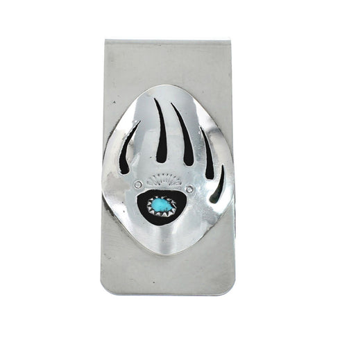 Native American Sterling Silver Turquoise Bear Paw Money Clip JX130744
