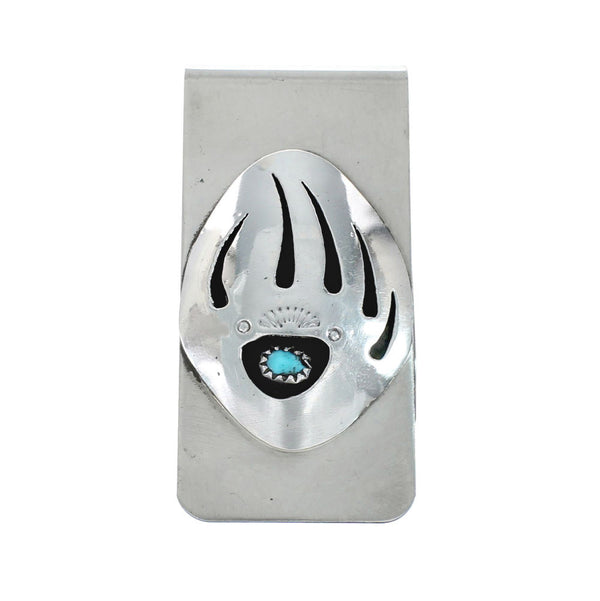 Native American Sterling Silver Turquoise Bear Paw Money Clip JX130744