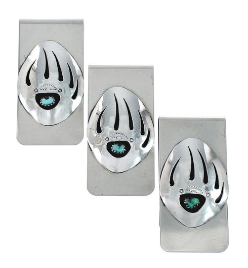 Native American Sterling Silver Turquoise Bear Paw Money Clip JX130744