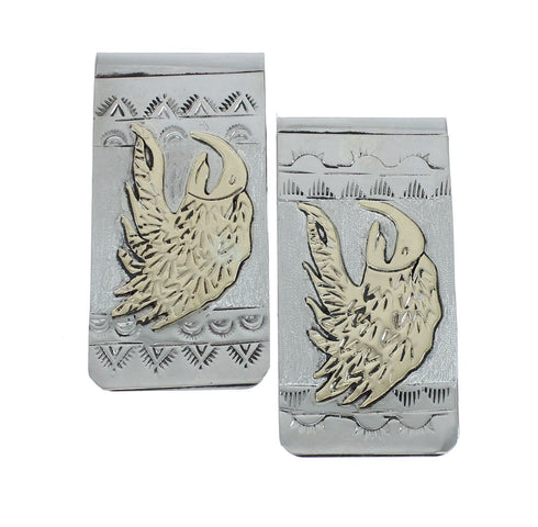 Native American Navajo Genuine Sterling Silver And 12KGF Eagle Money Clip JX130738