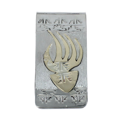 Native American Navajo Genuine Sterling Silver And 12KGF Bear Paw Money Clip JX130739