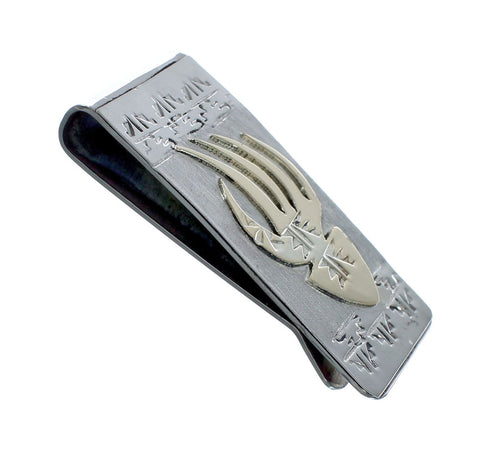 Native American Navajo Genuine Sterling Silver And 12KGF Bear Paw Money Clip JX130739