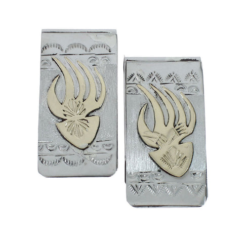 Native American Navajo Genuine Sterling Silver And 12KGF Bear Paw Money Clip JX130739