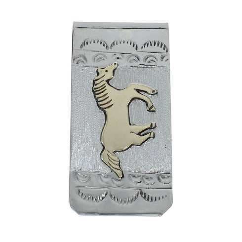 Native American Navajo Genuine Sterling Silver And 12KGF Horse Money Clip JX130740