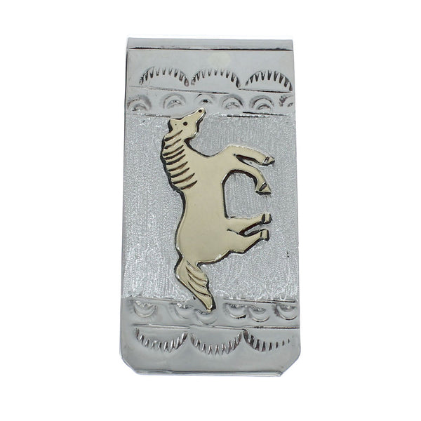 Native American Navajo Genuine Sterling Silver And 12KGF Horse Money Clip JX130740