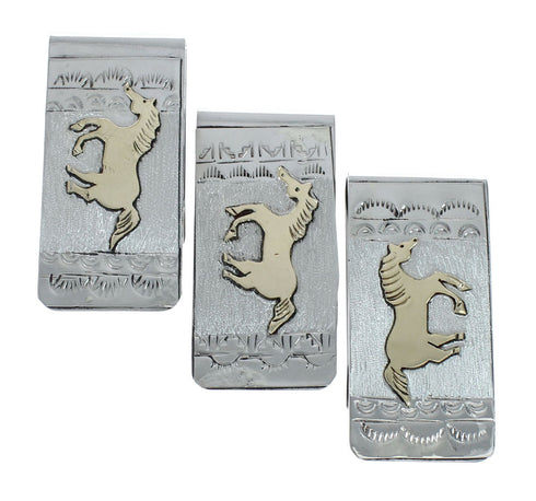 Native American Navajo Genuine Sterling Silver And 12KGF Horse Money Clip JX130740