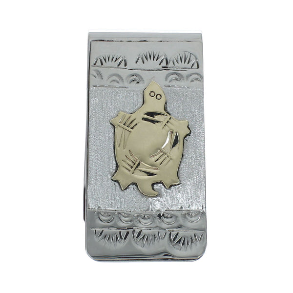 Native American Navajo Genuine Sterling Silver And 12KGF Turtle Money Clip JX130742