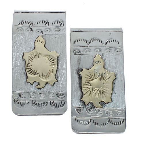 Native American Navajo Genuine Sterling Silver And 12KGF Turtle Money Clip JX130742