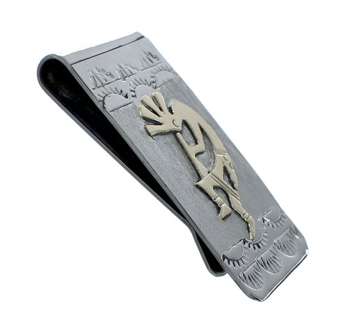 Native American Navajo Genuine Sterling Silver And 12KGF Kokopelli Money Clip JX130743