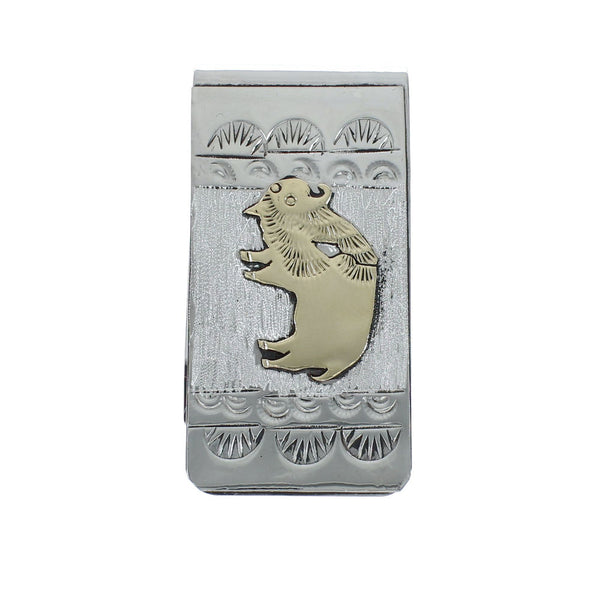 Native American Navajo Genuine Sterling Silver And 12KGF Buffalo Money Clip JX130741