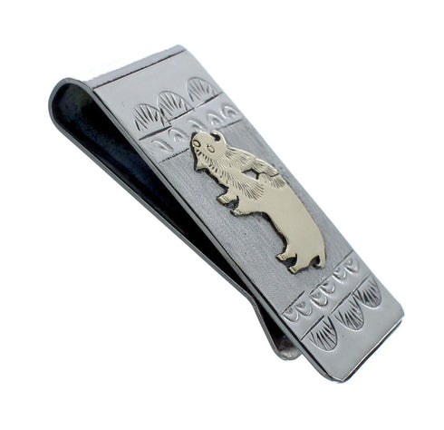 Native American Navajo Genuine Sterling Silver And 12KGF Buffalo Money Clip JX130741