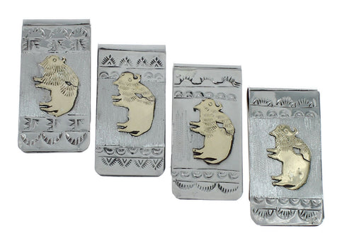 Native American Navajo Genuine Sterling Silver And 12KGF Buffalo Money Clip JX130741