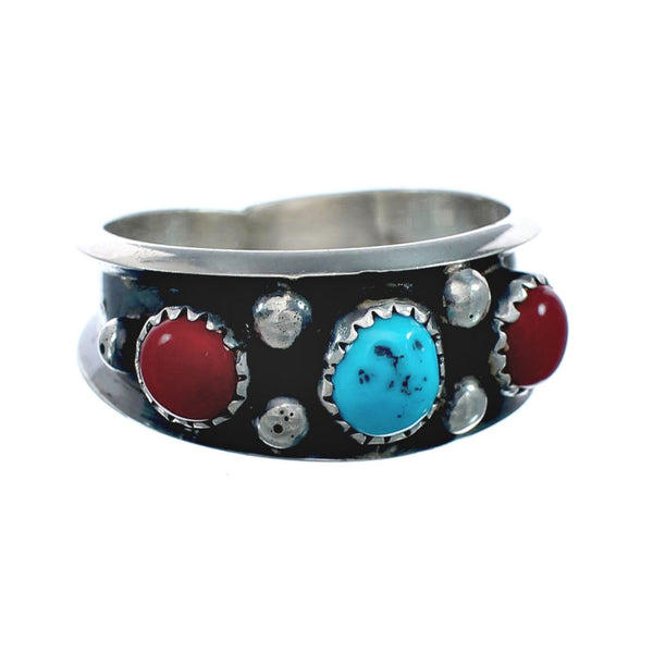Navajo Turquoise Coral Sterling Silver Ring Size 12-3/4 JX130817