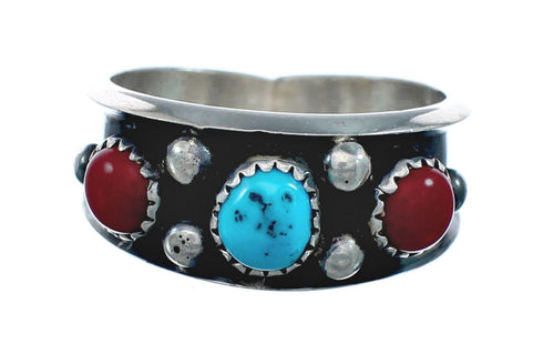 Navajo Turquoise Coral Sterling Silver Ring Size 12-3/4 JX130817