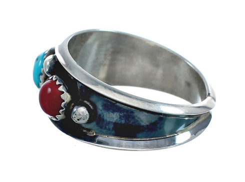 Navajo Turquoise Coral Sterling Silver Ring Size 12-3/4 JX130817