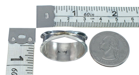 Navajo Turquoise Coral Sterling Silver Ring Size 9-3/4 JX130818