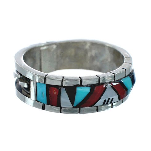 Multicolor Inlay Native American Sterling Silver Ring Size 12-1/4 JX130828