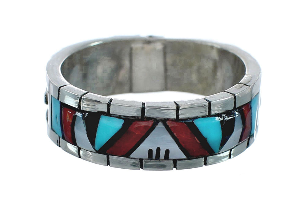 Multicolor Inlay Native American Sterling Silver Ring Size 10-1/4