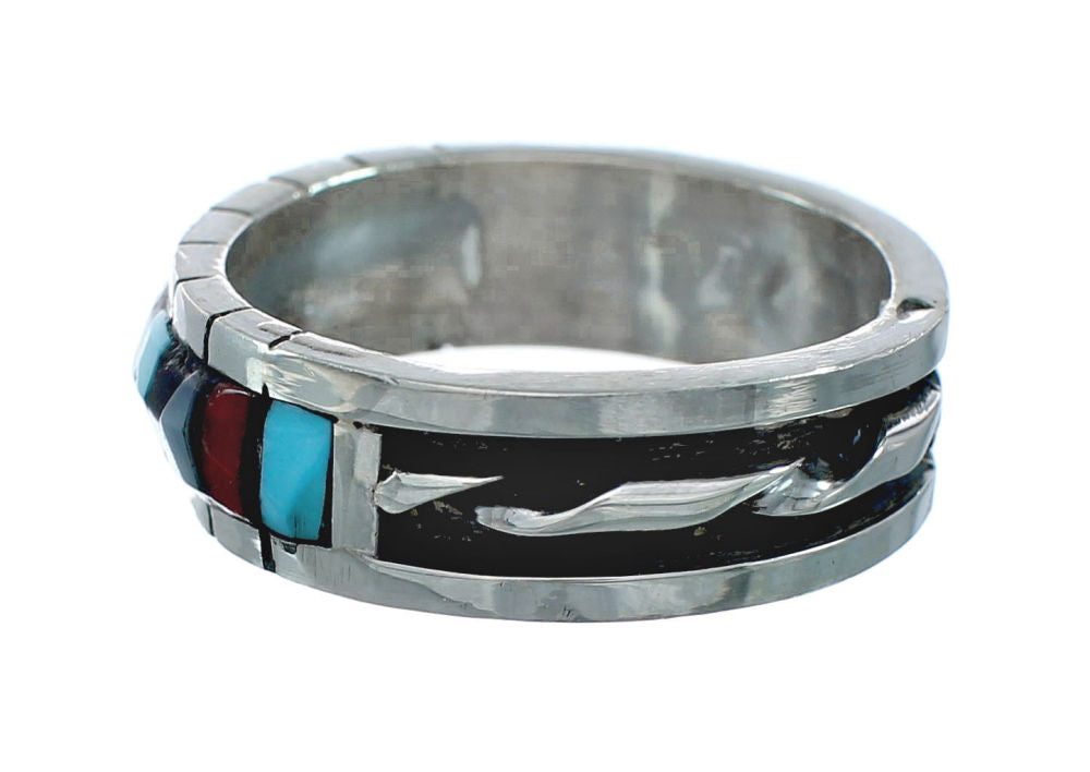 Multicolor Inlay Native American Sterling Silver Ring Size 10-1/4