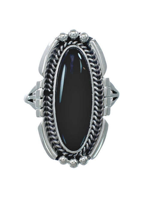 Native American Onyx Sterling Silver Ring Size 8 JX130761