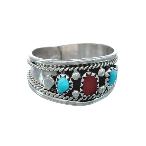 Navajo Turquoise Coral Sterling Silver Ring Size 10-3/4 JX130822