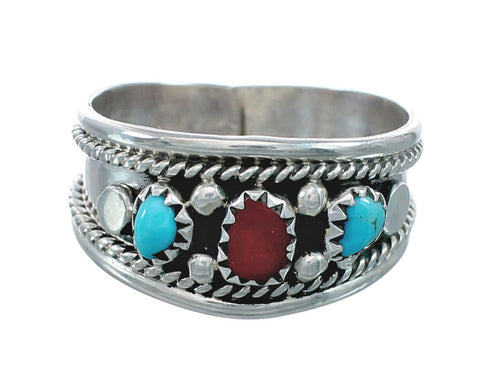 Navajo Turquoise Coral Sterling Silver Ring Size 10-3/4 JX130822