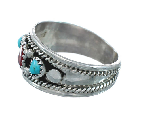 Navajo Turquoise Coral Sterling Silver Ring Size 10-3/4 JX130822