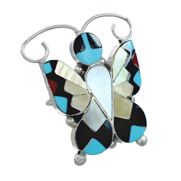 Genuine Sterling Silver Zuni Multicolor Butterfly Ring Size 7-3/4 JX130849