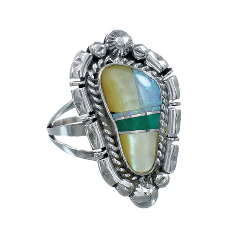 Native American Sterling Silver Multicolor Ring Size 8 JX130843