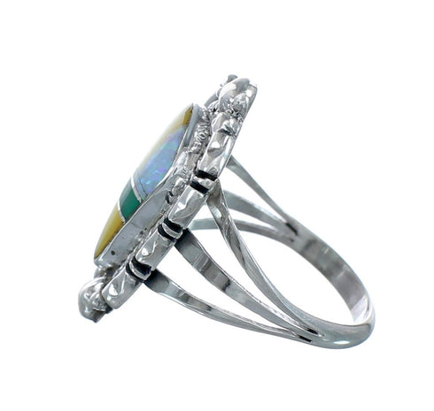 Native American Sterling Silver Multicolor Ring Size 8 JX130843