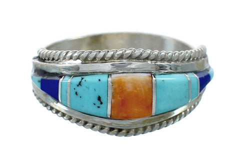 Native American Zuni Sterling Silver Multicolor Ring Size 8-1/2 JX130838