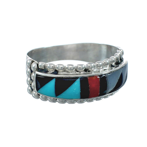 Multicolor Inlay Native American Sterling Silver Ring Size 8-3/4 JX130829
