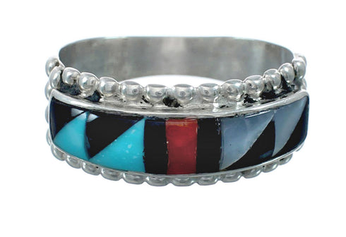 Multicolor Inlay Native American Sterling Silver Ring Size 8-3/4 JX130829