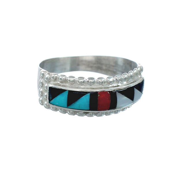 Multicolor Inlay Native American Sterling Silver Ring Size 11 JX130830