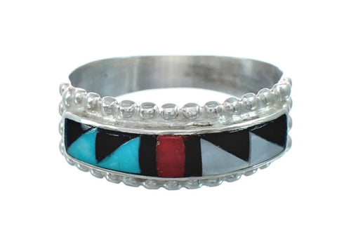 Multicolor Inlay Native American Sterling Silver Ring Size 11 JX130830