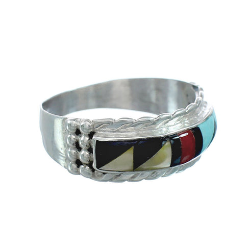 Multicolor Inlay Native American Sterling Silver Ring Size 10-3/4 JX130831