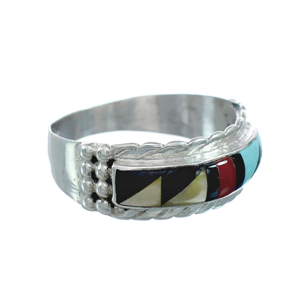 Multicolor Inlay Native American Sterling Silver Ring Size 10-3/4 JX130831