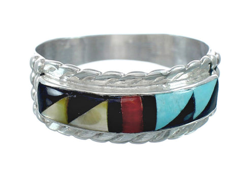 Multicolor Inlay Native American Sterling Silver Ring Size 10-3/4 JX130831