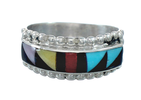 Multicolor Inlay Native American Sterling Silver Ring Size 8-1/4 JX130833