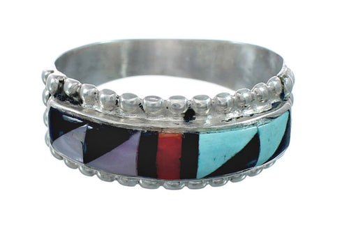 Multicolor Inlay Native American Sterling Silver Ring Size 9-3/4 JX130835