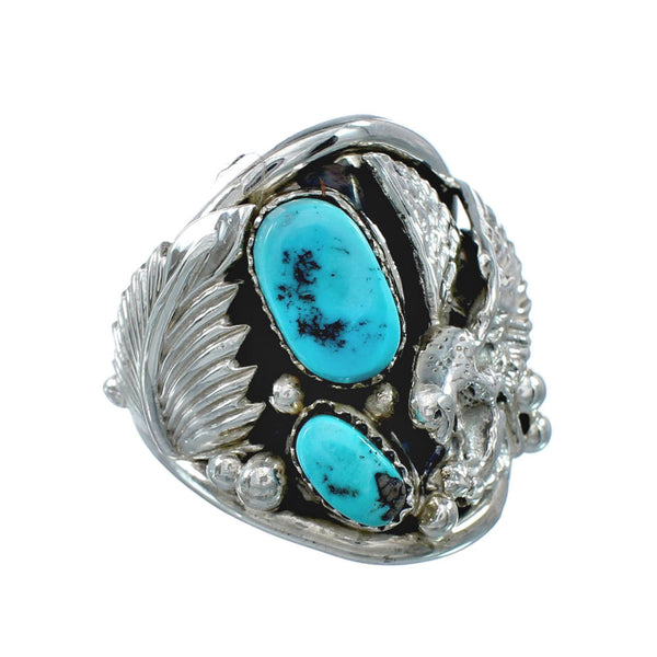 Native American Turquoise Silver Eagle Ring Size 12-1/2 JX130807