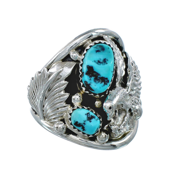 Native American Turquoise Silver Eagle Ring Size 13-1/2 JX130808