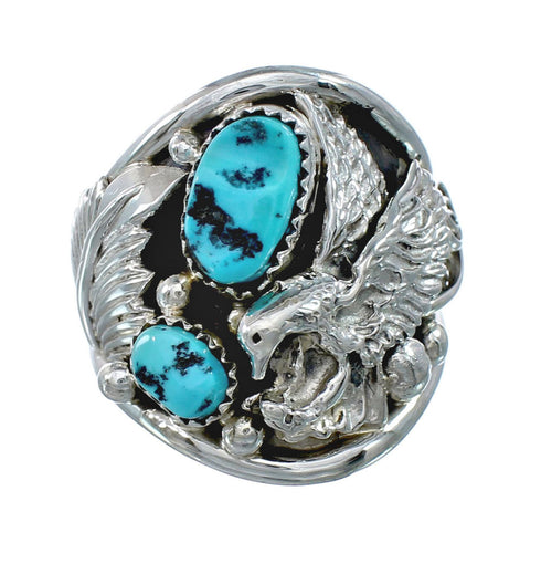 Native American Turquoise Silver Eagle Ring Size 13-1/2 JX130808