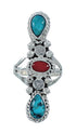 Native American Turquoise Coral Sterling Silver Ring Size 6 JX130814