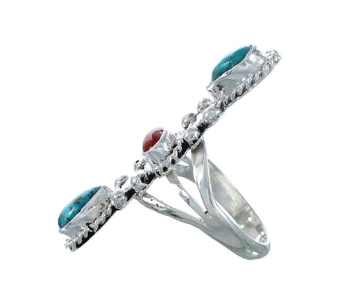 Native American Turquoise Coral Sterling Silver Ring Size 6 JX130814