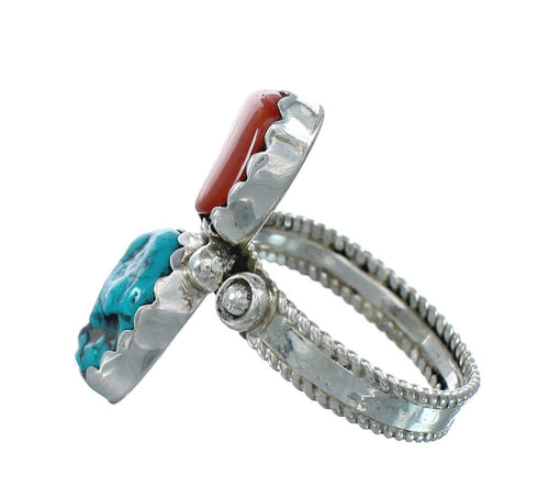 Navajo Sterling Silver Turquoise And Coral Ring Size 8-1/2 JX130812