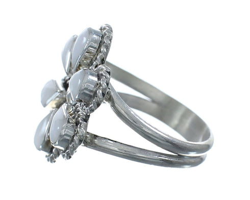 Native American Mother of Pearl Flower Authentic Sterling Silver Ring Size 8-3/4 JX130931
