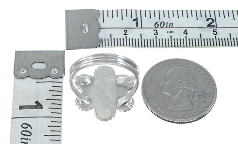 Native American Mother of Pearl Flower Authentic Sterling Silver Ring Size 8-3/4 JX130931