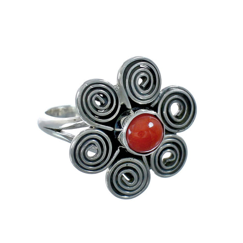 Sterling Silver Coral Native American Ring Size 5 JX130923